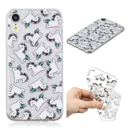 iPhone Xr soft case med mønster - Hoppende Enhjørninger Multicolor