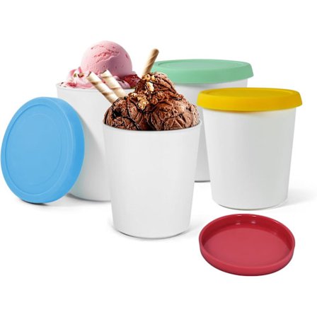 Silikone Isbøtter med Låg 4-pak, 975 ml Genanvendelige Frysebeholdere til Sorbet Gelato Opbevaring, Fryser og Opvaskemaskine Sikker