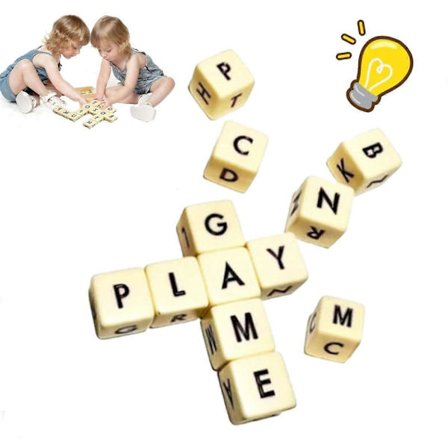 Bærbart Qless Terning Krydsordsspil 2024 med 12 Terninge Bogstaver