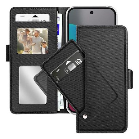 Etui Portefeuille til Google Pixel 10 og 10 Pro med Støtte og Indvendigt Spejl Sort