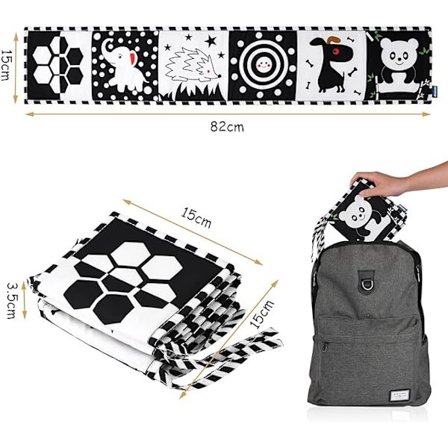 Svart og hvit babybok, babyklutbok for barn, pedagogisk