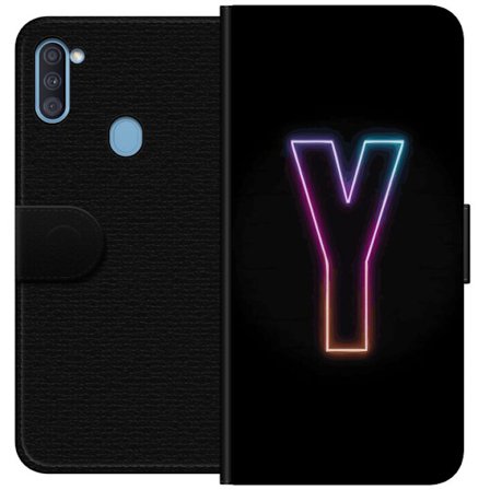 Kompatibel Tegnebogsetui til Samsung Samsung Galaxy A11 Minimalistisk neonbogstav Y i farveskiftende lys mod sort baggrund