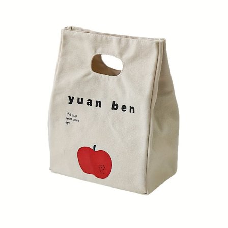 Stor Isolerad Lunchväska med Bokstäver och Äppelmönster, Återanvändbar Design