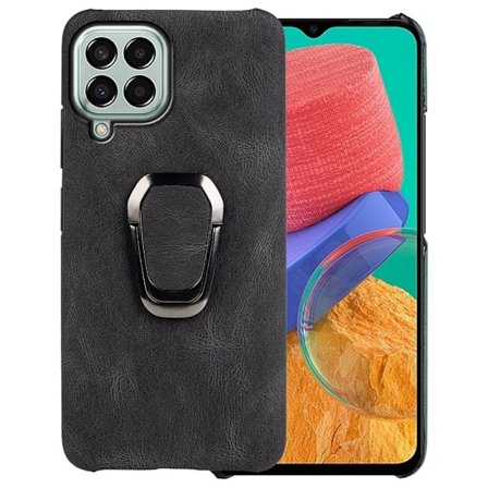 Stødsikkert lædercover med oval kickstand til Samsung Galaxy M33 5G - Sort