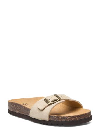 Sl Estelle Suede Beige Shoes Summer Shoes Flat Sandals Beige Scholl*Betinget Tilbud