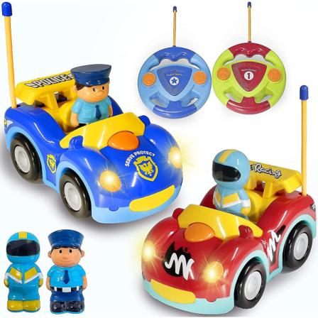 RC Cartoon Polisbil och Racing Rc Radiostyrda Leksaker för Småbarn och Barn, 2-pack