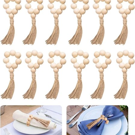 Serviettringer sett med 12 håndlagde treperler