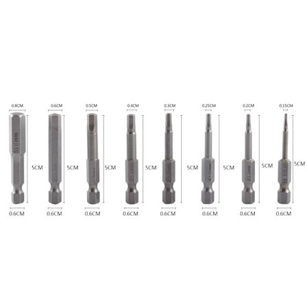 8 st 50 mm Magnetiska Sexkantsskruvmejselbitar S2 Sexkantskaft H1.5 till H8