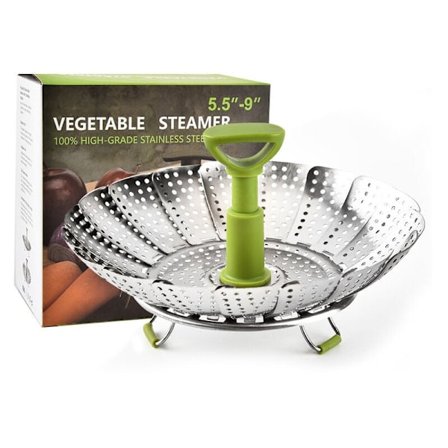 Hopfällbar ånginsats i rostfritt stål med hopfällbart handtag och halkfria fötter för grönsaker, grytor och olika typer av matlagning Ø 23 cm