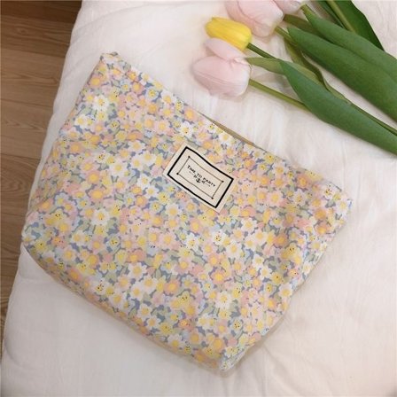 Blomster makeuptaske til kvinder Kosmetiktaske i bomuldsstof 02 02