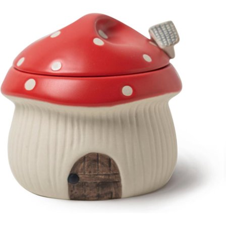 Svamp Hus Keramisk Sukkerskål med Låg og Ske, Sød Porcelæn Krydderikrukke til Køkkenbordplade, Dekorativ Beholder til Salt