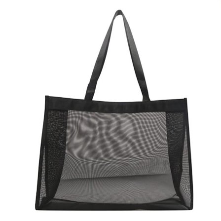 Transparent Beach Nylon Bag Mesh Handhållen Shopping Bag SVART