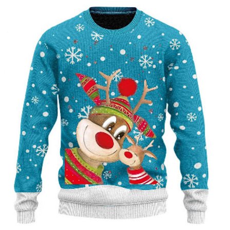 Jouluneulepusero miehille, 3D-digitaaliprintti, pyöreä pääntie, syksy-/talvivaatteet - EL3217 - Koko L