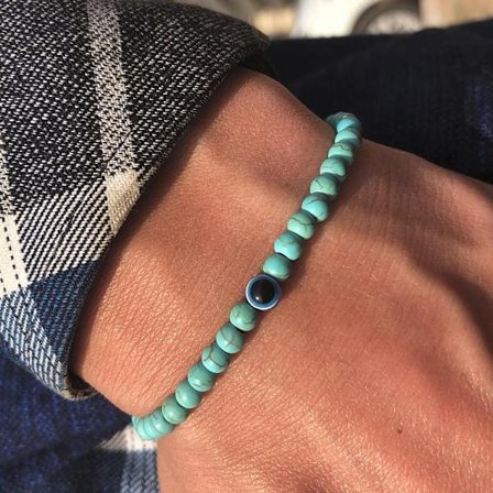 Mode 4mm armband Natursten Pärlor Evil Eye armband Obsidian Hematite Elastiskt armband för män Handsmycken Pulseras Homme