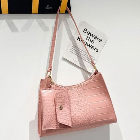 Krokotiilikuvioinen olkalaukku PU-nahkainen crossbody-laukku PINKKI