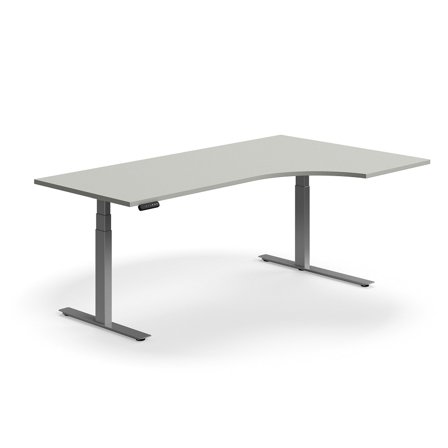 Schreibtisch QBUS höhenverstellbar, ergonomisch, 2000x1200 mm, Gestell silber, hellgrau