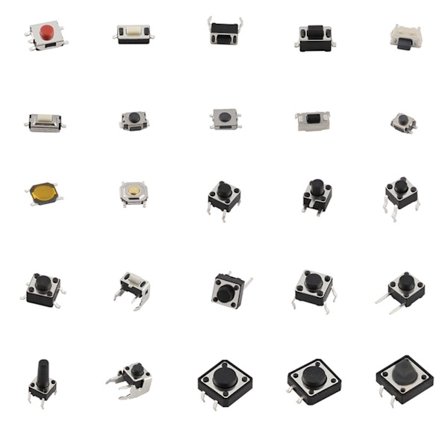 25 værdier Taktil trykknapkontakt 125 stk SMD DIP 4 pin/3 pin/2 pin Micro Tact