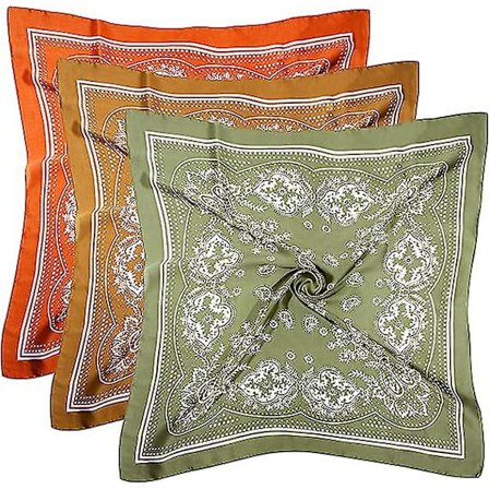 3 stk 27,5 tommer Satin Hodetørkle Hår Tørkle Silke Hodetørkle Silke Bandana Silke Hår Wrap Hals Tørkle for Kvinner Jenter - Lysegrønn, Gul, Oransje