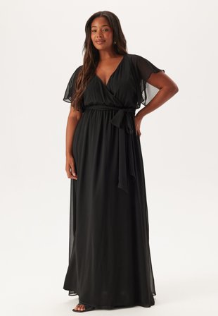 Goddiva Curve-Flutter Sleeve Chiffon Maxi Curve Dress-52 (UK24)