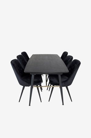 Venture Home - Spisegruppe Gold med 6 stk spisestoler Velvet Deluxe - Svart - Spisegrupper - Fra Homeroom