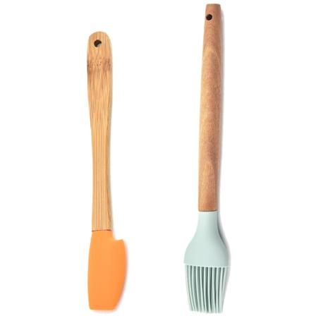 2-pack silikon miniköksredskap med bambuhandtag, flerfärgad