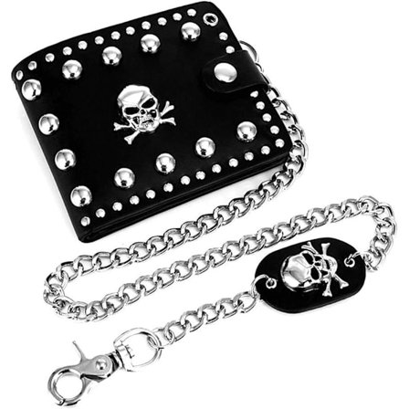 Læder Cool Punk Gothic Western Skelet Biker Tegnebog Clutch Tegnebog Med Kæde Mænd