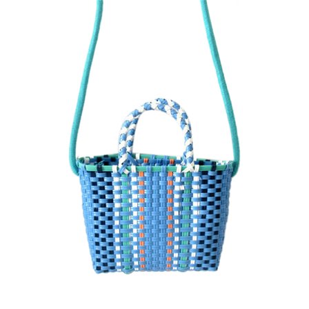 Flettet Taske Farverig Plastrem Håndtag Lille Sød Trendy Firkantet Taske til Sommerstrand Himmelblå