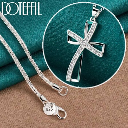 925 Sterling Sølv 16-30 Tommer Kæde med Kors AAA Cubic Zirconia Vedhæng Halskæde til Kvinder Mode Bryllupsfest Charm Smykker