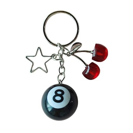 1 Sett 8-ball nøkkelring, 8-ball kreativ nøkkelring med stjerne, kirsebærnøkkelring, biljardball nøkkelring