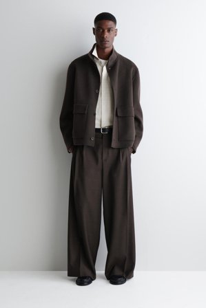 COS Men's Double Faced Wool Funnel Neck Jacket in Brown