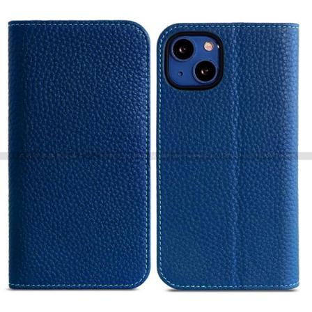 Läderfodral För Iphone12mini Blå Flap Plånbok Med Småsten Al