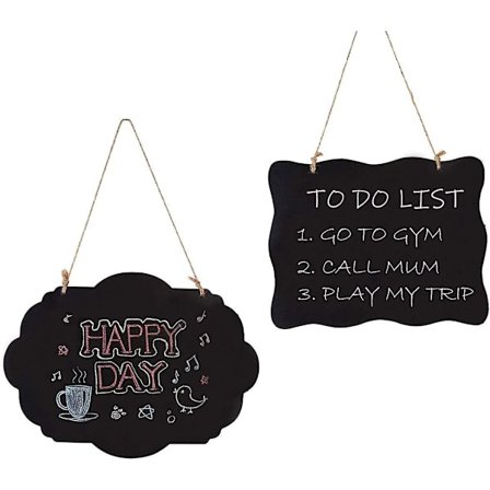 2 stk. trækridttavle med hængekæde, dobbeltsidet sletbar træbeskedtavle til fest, bryllup, børnehåndværk