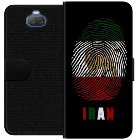 Kompatibelt Lommeboketui til Sony Xperia 10 Fingeravtrykkformat som Irans flagg med løvemotiv på svart dramatisk bakgrunn