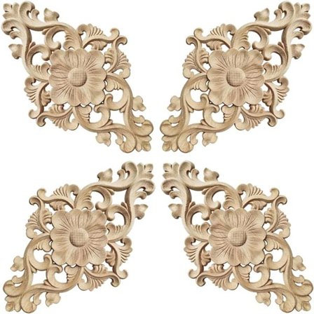4 stk. udskårne træapplikationer - Umalet - Til dørdekoration