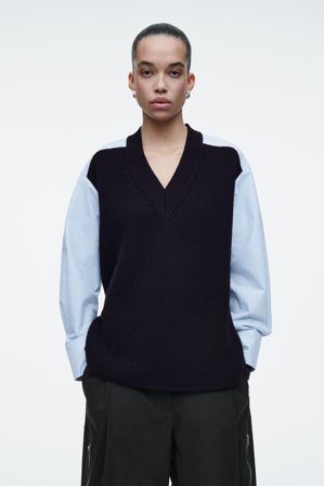 COS Frauen Dekonstruierter Wollpullover Mit Popeline in Blau