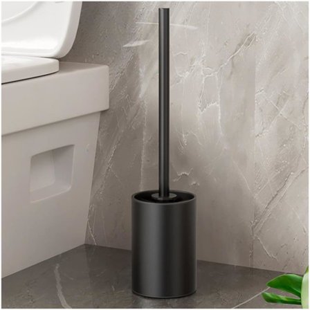 Børste i rustfrit stål Toiletbørste Toiletbørste med håndtag Moderne kompakt toiletbørste Lang håndtag Børster Toiletbørste-Sort