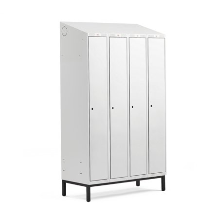 Kleiderspind CLASSIC mit Beingestell, 4 Module, 2100 x 1200 mm, grau