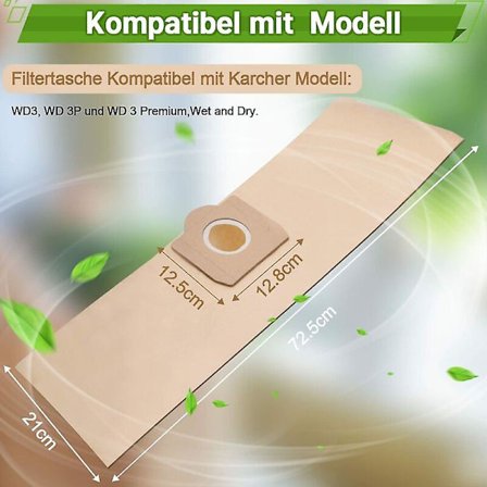15-pak støvsugerposer til Karcher 6.959-130.0 Wd3 Wd3p Mv3 våt- og tørrstøvsuger erstatningspapirfilterposer, pose til Karcher Wd3 Premium A