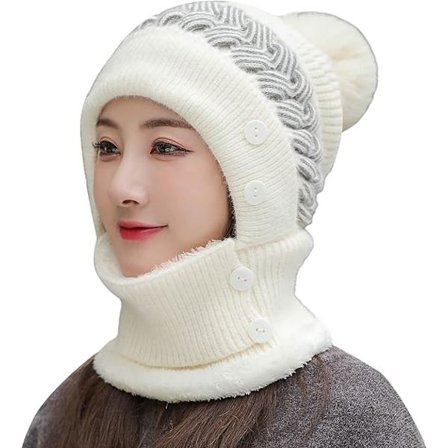 All-in-one hue og halstørklæde til kvinder, strikket hue til efterår og vinter