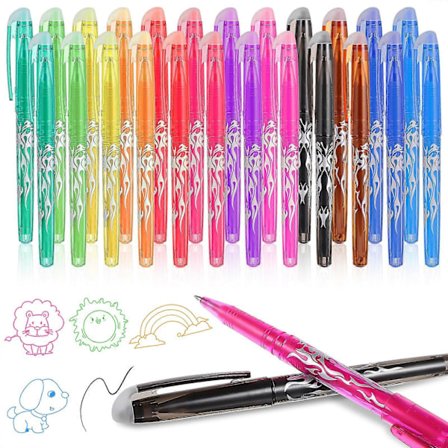 24 stk. sletbare kuglepenne farverige sletbare gelpenne til børn, studerende, skole og kontor