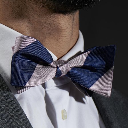 Silver & Navy Stripe Silk Self-Tie Bow Tie for Men - Self-tie bow ties