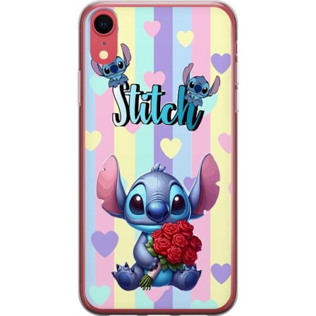 Kompatibelt Mobildeksel til Apple iPhone XR Romantisk illustrasjon av Stitch som holder røde roser mot stripet bakgrunn