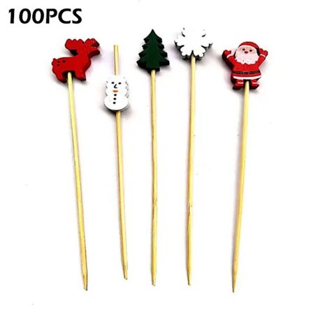 100 kpl joulutikkuja ruokahammastikkuja jälkiruokapöytä hedelmäsalaattipikari kakku muffin juhlatikkuihin cocktail-tikkuja joulukoriste