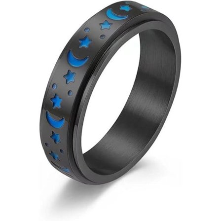 Angstdempende Fidget Ring Rustfritt Stål Spinner Ring Sol Måne Stjerne Roterbar Størrelse W
