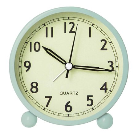 Väggklocka sängbord, icke tickande analog rund väckarklocka med nattljus batteridriven kvarts