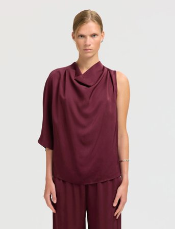 Selected Slflaurina One Shoulder Cowl Top B - Burgundy - 42