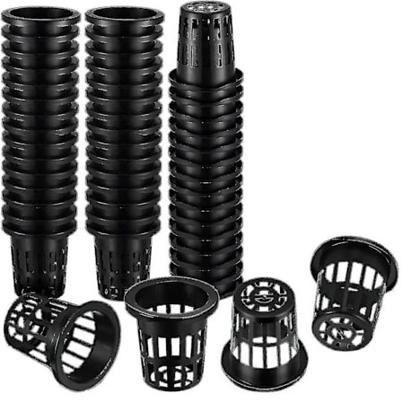 100-pak 4,5 cm netkurve med slidsede masker, bred kant, filter, plantenetpotte, spandkurv til hydroponisk dyrkning