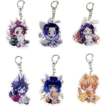 Demon Slayer nøkkelring, Nezuko Tanjiro nøkkelring, 6 stk Kawaii Demon Slayer nøkkelring, PQKL-party anheng nøkkelring Anime figur personlige tilbehør