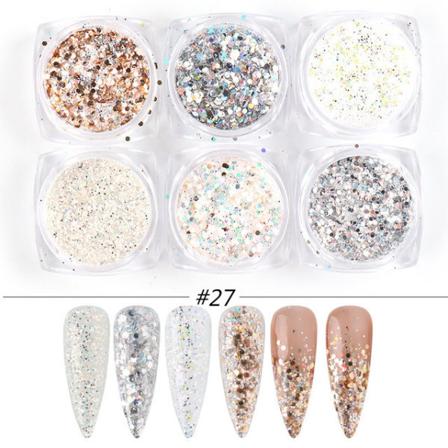 6 st nagelklistermärken Färger Glitter Set Höst och Vinter Diamant i Skräpet Rosa Champagne Pailletter Nagel Glitter Nagel A