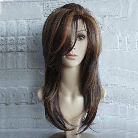 TG Damperuk Lång Rak Peruk Mörkbrun